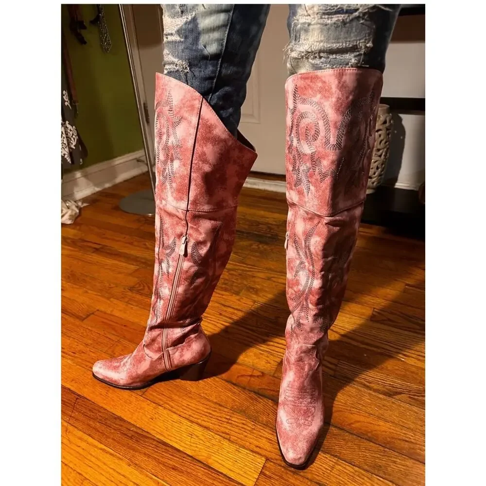 Coastal cowgirl pink knee boots